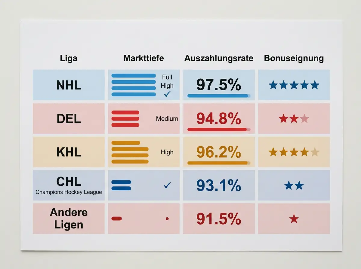 NHL DEL KHL Wettmärkte Vergleich: Auszahlungsraten und Markttiefe der drei großen Eishockey-Ligen